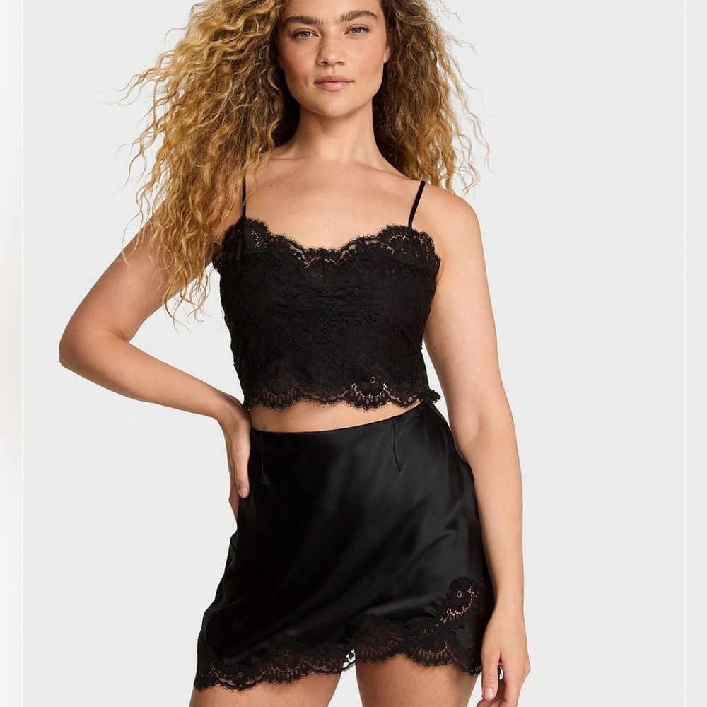 NWT Dream Angels Satin Lace Cami & Mini Skirt Set, S